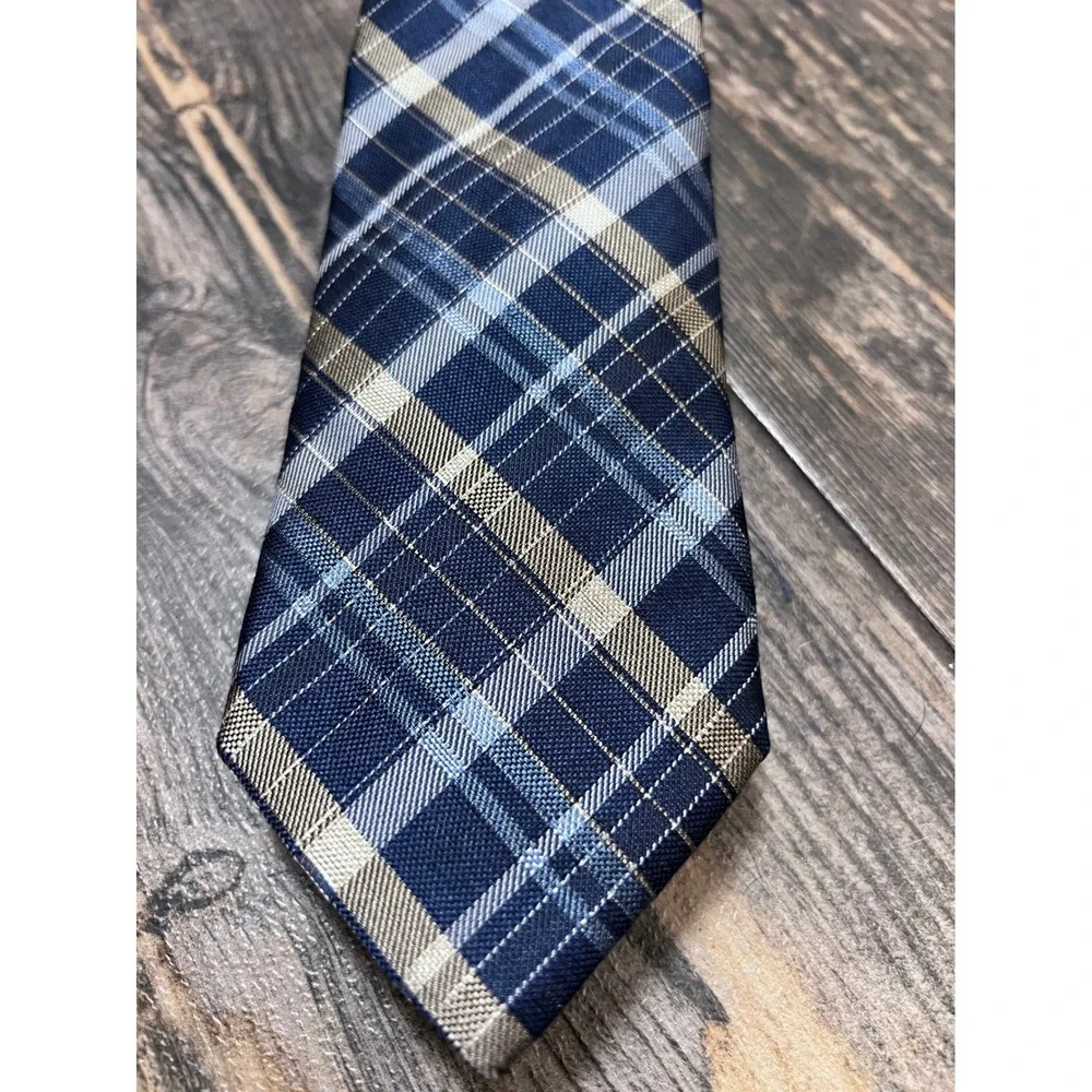 CREMIEUX Mens 100% Silk Tie Blue Tan Plaid Luxury Made in Italy Designer Necktie
